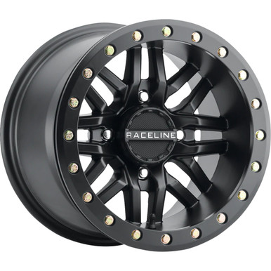 Raceline Wheels #A91B-51056-55 - Wheel - Ryno - Beadlock - Rear - Black/with Black Ring - 15x10 - 4/156 - 5+5