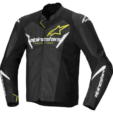 Alpinestars #3103625-125-50 - Faster v3 Airflow Leather Jacket - Black/White/Yellow Fluo - US 40 / EU 50