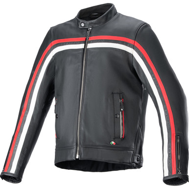 Alpinestars #3103924-1316-4X - Dyno Leather Jacket - Black/Ruby Red/Ecru - 4XL